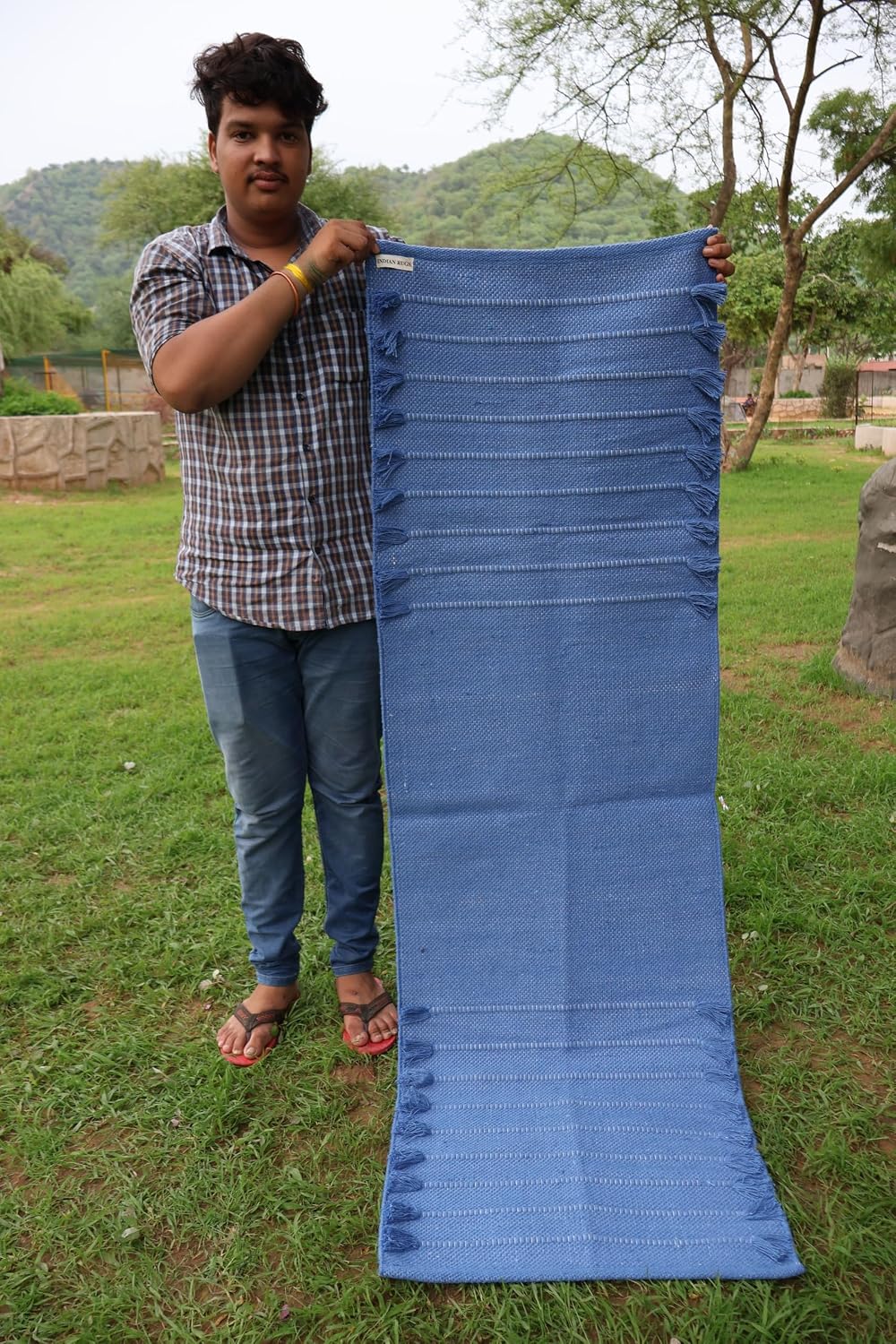 EcoComfort Cotton Yoga Mat - Hand-Woven, Extra-Thick for Ultimate Home Fitness - Durable & Stylish Yoga Rug (24”x72”x5mm)