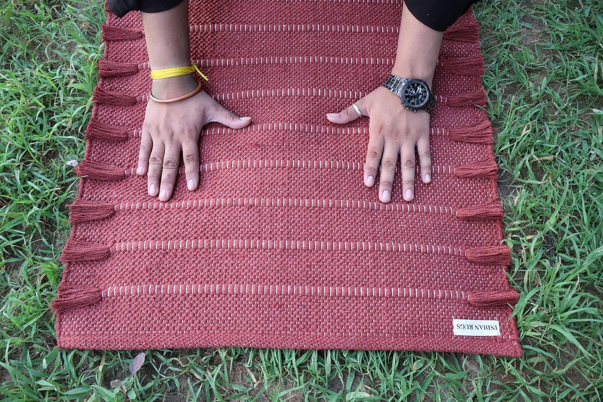 EcoComfort Cotton Yoga Mat - Hand-Woven, Extra-Thick for Ultimate Home Fitness - Durable & Stylish Yoga Rug (24”x72”x5mm)