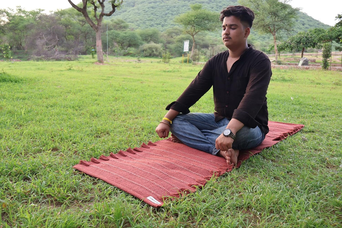 EcoComfort Cotton Yoga Mat - Hand-Woven, Extra-Thick for Ultimate Home Fitness - Durable & Stylish Yoga Rug (24”x72”x5mm)