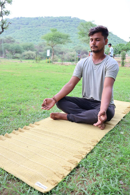 EcoComfort Cotton Yoga Mat - Hand-Woven, Extra-Thick for Ultimate Home Fitness - Durable & Stylish Yoga Rug (24”x72”x5mm)
