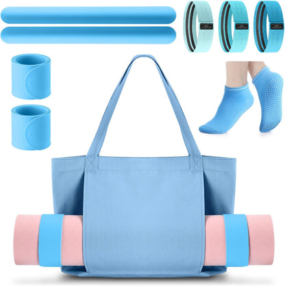 Yoga Mat Bag Set for Women Including Yoga Tote Bag (Without Mat) Booty Resistance Bands Non Slip Sports Socks Silicone Ties for Pilates Travel Workout Office Home Gym