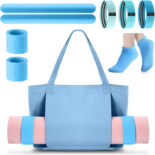 Yoga Mat Bag Set for Women Including Yoga Tote Bag (Without Mat) Booty Resistance Bands Non Slip Sports Socks Silicone Ties for Pilates Travel Workout Office Home Gym