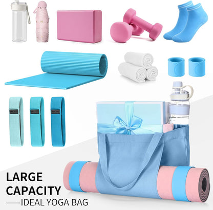 Yoga Mat Bag Set for Women Including Yoga Tote Bag (Without Mat) Booty Resistance Bands Non Slip Sports Socks Silicone Ties for Pilates Travel Workout Office Home Gym