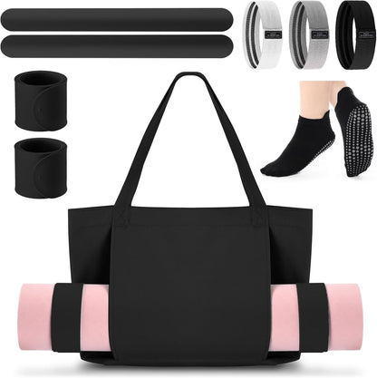 Yoga Mat Bag Set for Women Including Yoga Tote Bag (Without Mat) Booty Resistance Bands Non Slip Sports Socks Silicone Ties for Pilates Travel Workout Office Home Gym