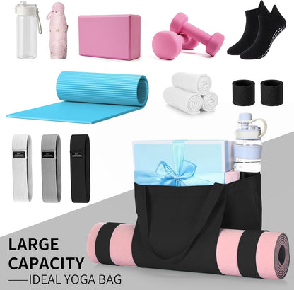 Yoga Mat Bag Set for Women Including Yoga Tote Bag (Without Mat) Booty Resistance Bands Non Slip Sports Socks Silicone Ties for Pilates Travel Workout Office Home Gym