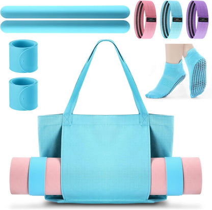 Yoga Mat Bag Set for Women Including Yoga Tote Bag (Without Mat) Booty Resistance Bands Non Slip Sports Socks Silicone Ties for Pilates Travel Workout Office Home Gym