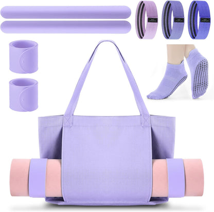 Yoga Mat Bag Set for Women Including Yoga Tote Bag (Without Mat) Booty Resistance Bands Non Slip Sports Socks Silicone Ties for Pilates Travel Workout Office Home Gym