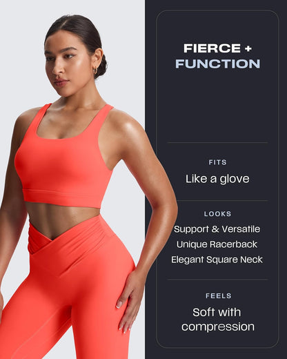 Women's Khloe High Impact Sports Bra | unique racerback, elegant square neck, support & versatile, workout fitness training gym yoga crop tank, moisture-wicking