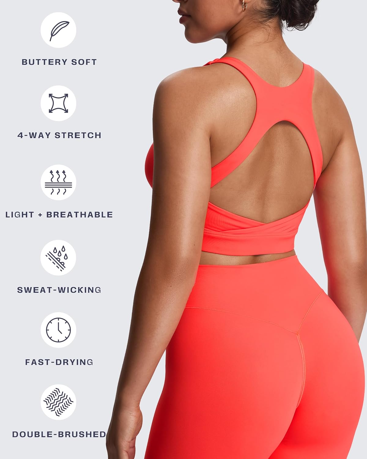 Women's Khloe High Impact Sports Bra | unique racerback, elegant square neck, support & versatile, workout fitness training gym yoga crop tank, moisture-wicking