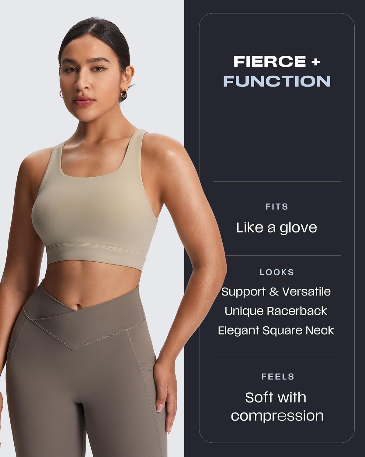 Women's Khloe High Impact Sports Bra | unique racerback, elegant square neck, support & versatile, workout fitness training gym yoga crop tank, moisture-wicking