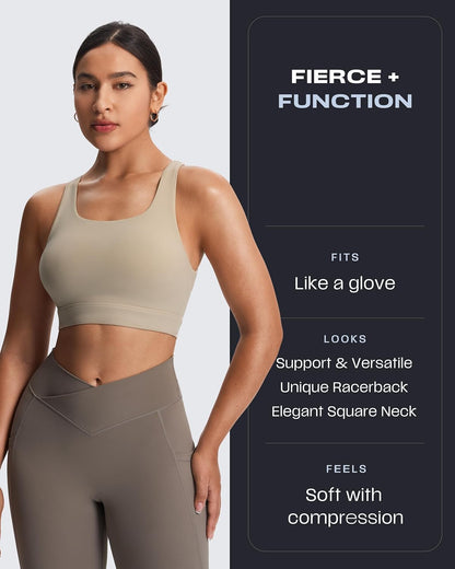 Women's Khloe High Impact Sports Bra | unique racerback, elegant square neck, support & versatile, workout fitness training gym yoga crop tank, moisture-wicking