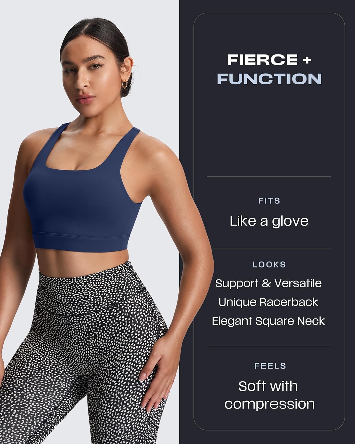 Women's Khloe High Impact Sports Bra | unique racerback, elegant square neck, support & versatile, workout fitness training gym yoga crop tank, moisture-wicking