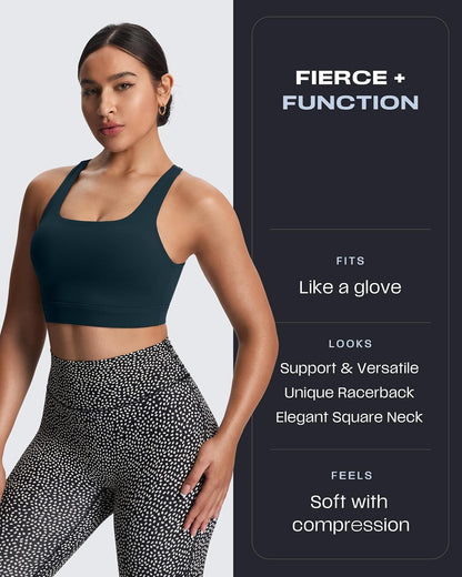 Women's Khloe High Impact Sports Bra | unique racerback, elegant square neck, support & versatile, workout fitness training gym yoga crop tank, moisture-wicking