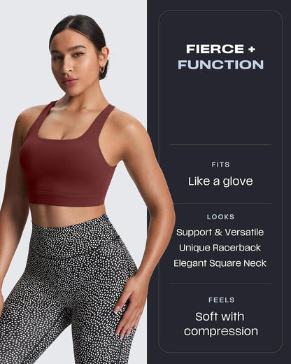 Women's Khloe High Impact Sports Bra | unique racerback, elegant square neck, support & versatile, workout fitness training gym yoga crop tank, moisture-wicking