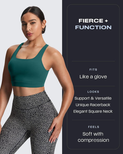 Women's Khloe High Impact Sports Bra | unique racerback, elegant square neck, support & versatile, workout fitness training gym yoga crop tank, moisture-wicking