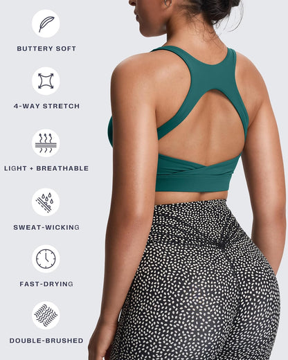 Women's Khloe High Impact Sports Bra | unique racerback, elegant square neck, support & versatile, workout fitness training gym yoga crop tank, moisture-wicking