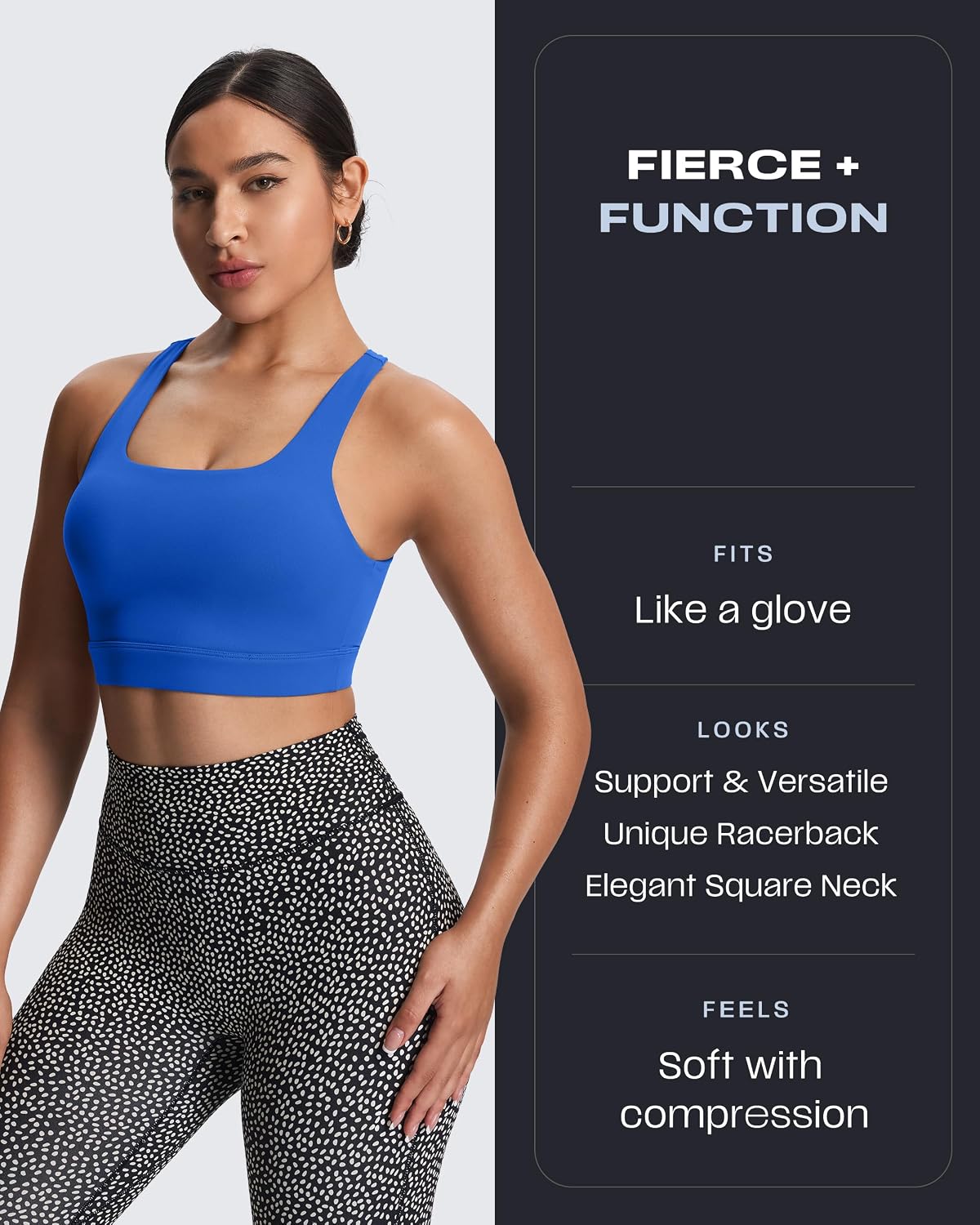 Women's Khloe High Impact Sports Bra | unique racerback, elegant square neck, support & versatile, workout fitness training gym yoga crop tank, moisture-wicking