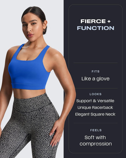 Women's Khloe High Impact Sports Bra | unique racerback, elegant square neck, support & versatile, workout fitness training gym yoga crop tank, moisture-wicking