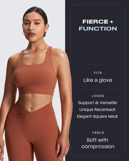 Women's Khloe High Impact Sports Bra | unique racerback, elegant square neck, support & versatile, workout fitness training gym yoga crop tank, moisture-wicking