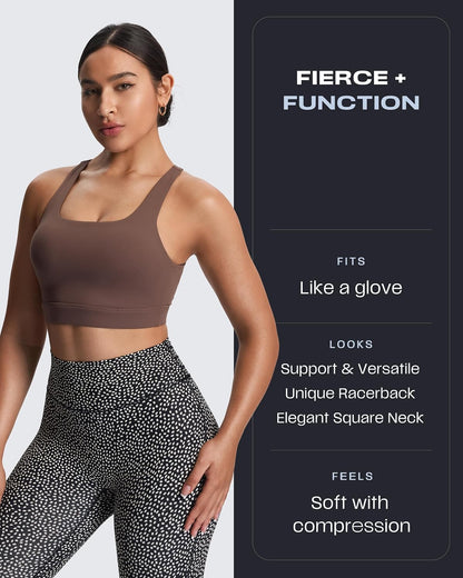 Women's Khloe High Impact Sports Bra | unique racerback, elegant square neck, support & versatile, workout fitness training gym yoga crop tank, moisture-wicking