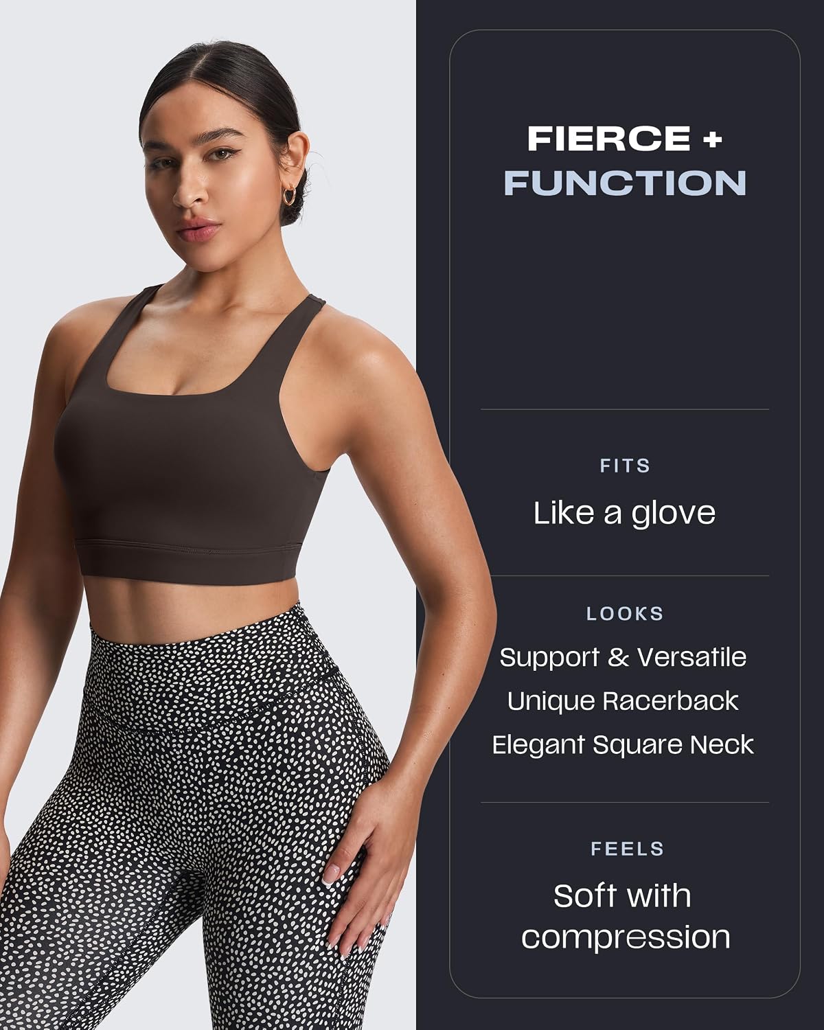 Women's Khloe High Impact Sports Bra | unique racerback, elegant square neck, support & versatile, workout fitness training gym yoga crop tank, moisture-wicking