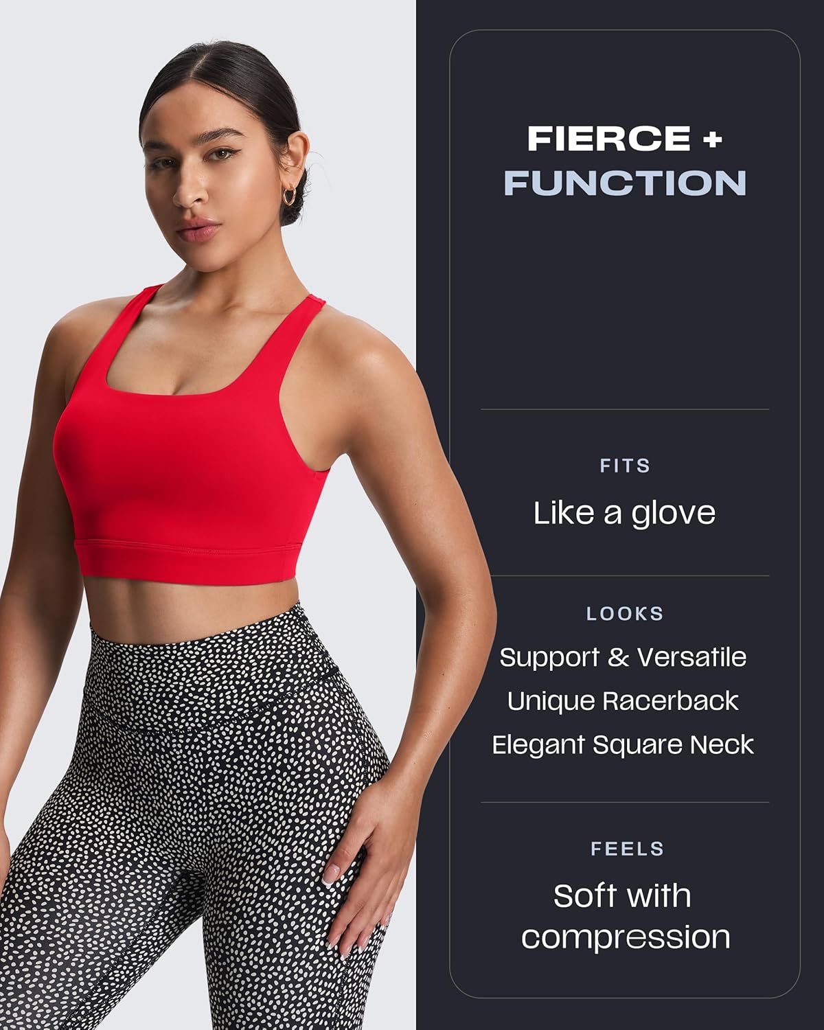 Women's Khloe High Impact Sports Bra | unique racerback, elegant square neck, support & versatile, workout fitness training gym yoga crop tank, moisture-wicking
