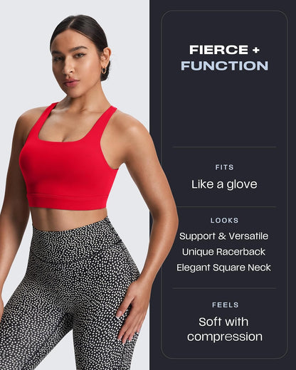 Women's Khloe High Impact Sports Bra | unique racerback, elegant square neck, support & versatile, workout fitness training gym yoga crop tank, moisture-wicking