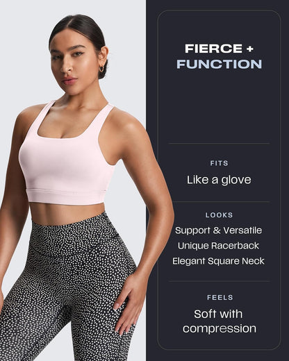Women's Khloe High Impact Sports Bra | unique racerback, elegant square neck, support & versatile, workout fitness training gym yoga crop tank, moisture-wicking