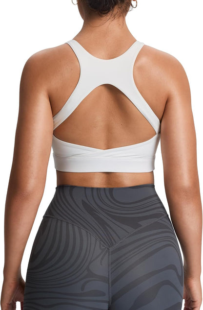 Women's Khloe High Impact Sports Bra | unique racerback, elegant square neck, support & versatile, workout fitness training gym yoga crop tank, moisture-wicking