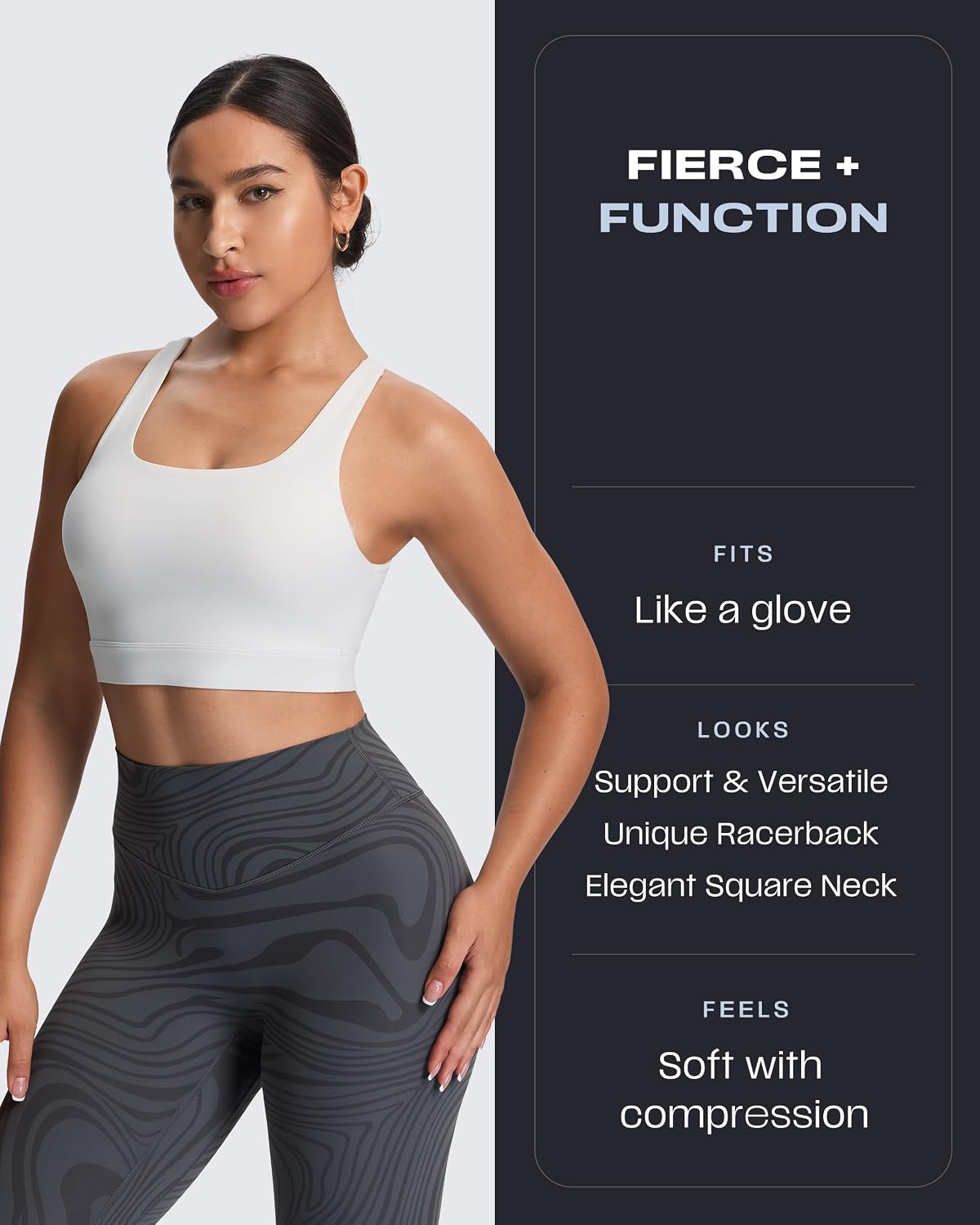 Women's Khloe High Impact Sports Bra | unique racerback, elegant square neck, support & versatile, workout fitness training gym yoga crop tank, moisture-wicking