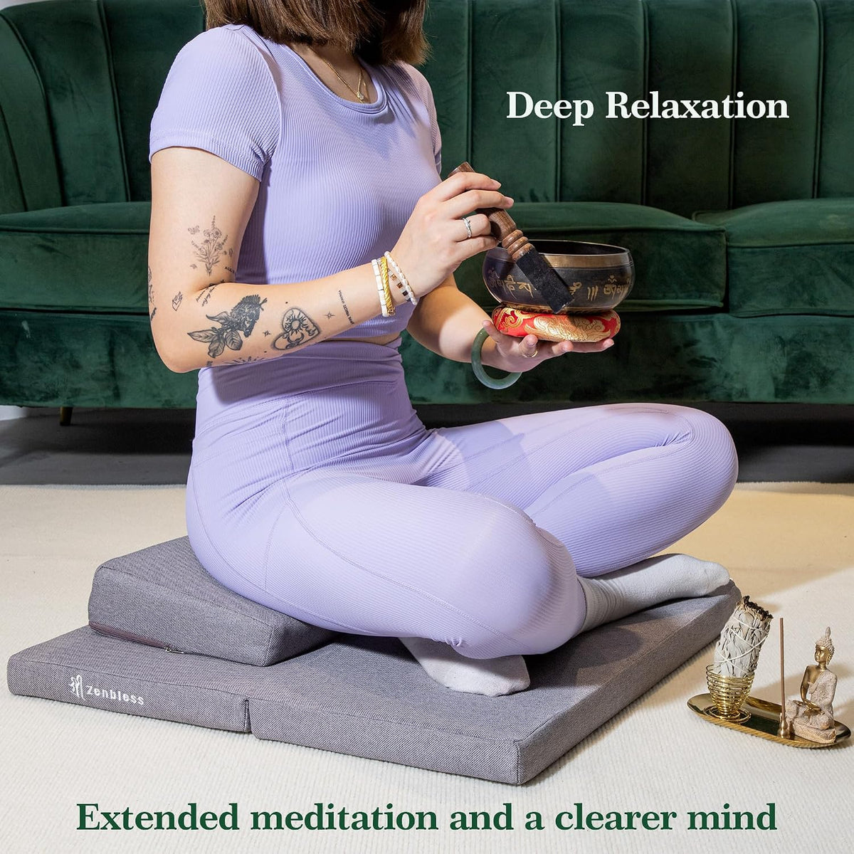 Yoga Meditation Cushion Set,Large Square Meditation Floor Pillow, Meditation Mat and Pillow Set for Sitting on Floor,Zafu and Zabuton Accessories(31.5")