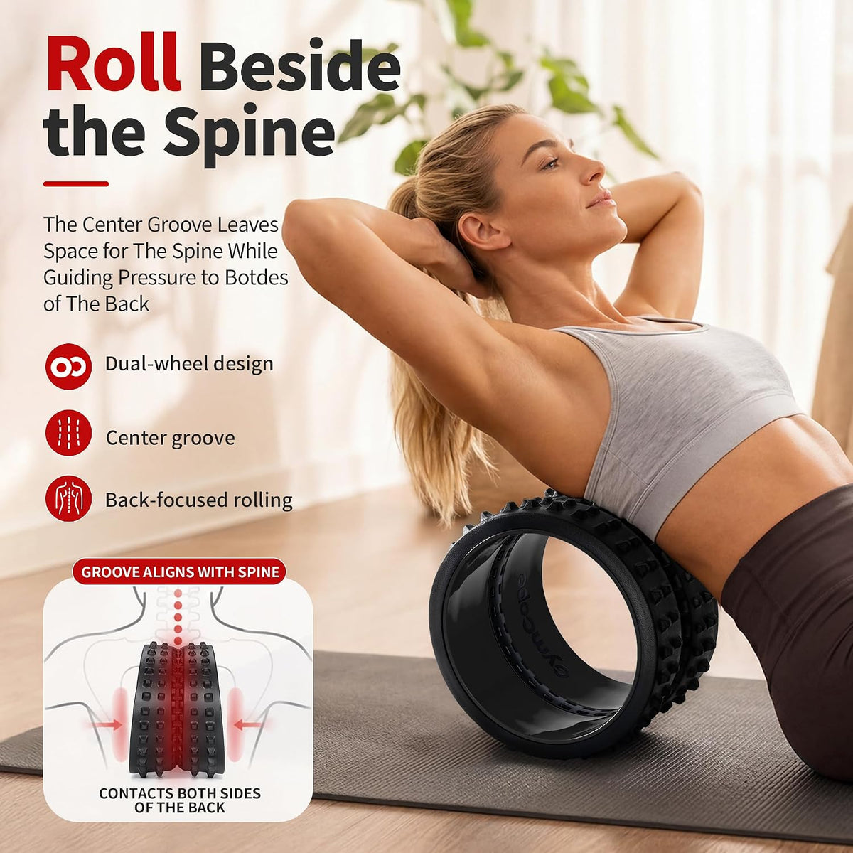 10in Back Roller, Foam Roller for Exercise, Spine-Safe Groove