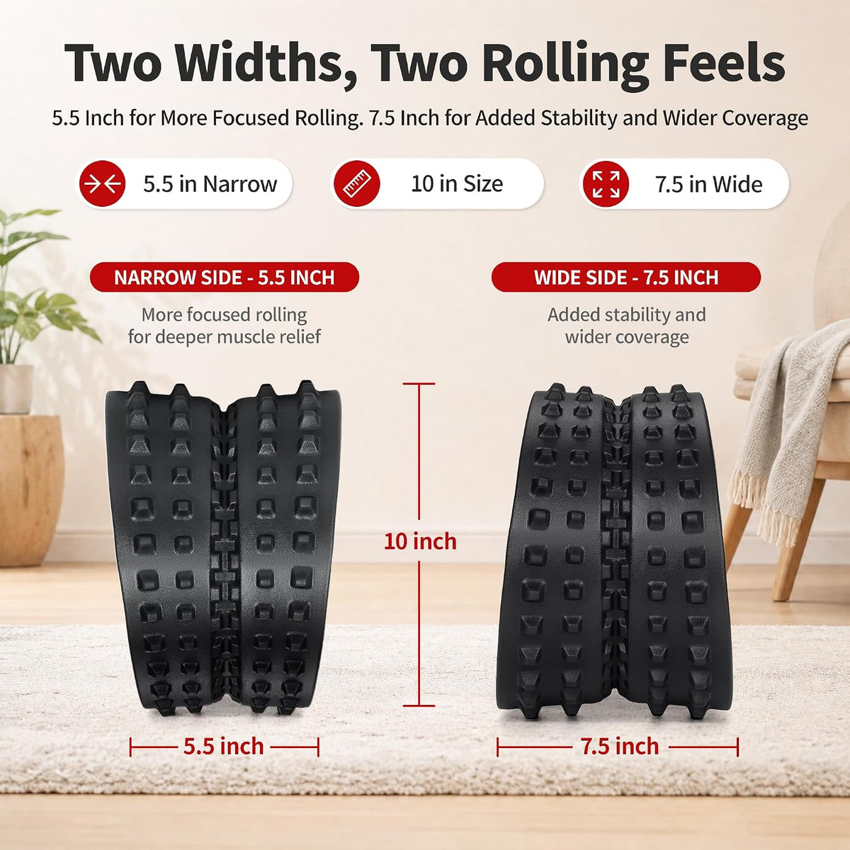 10in Back Roller, Foam Roller for Exercise, Spine-Safe Groove
