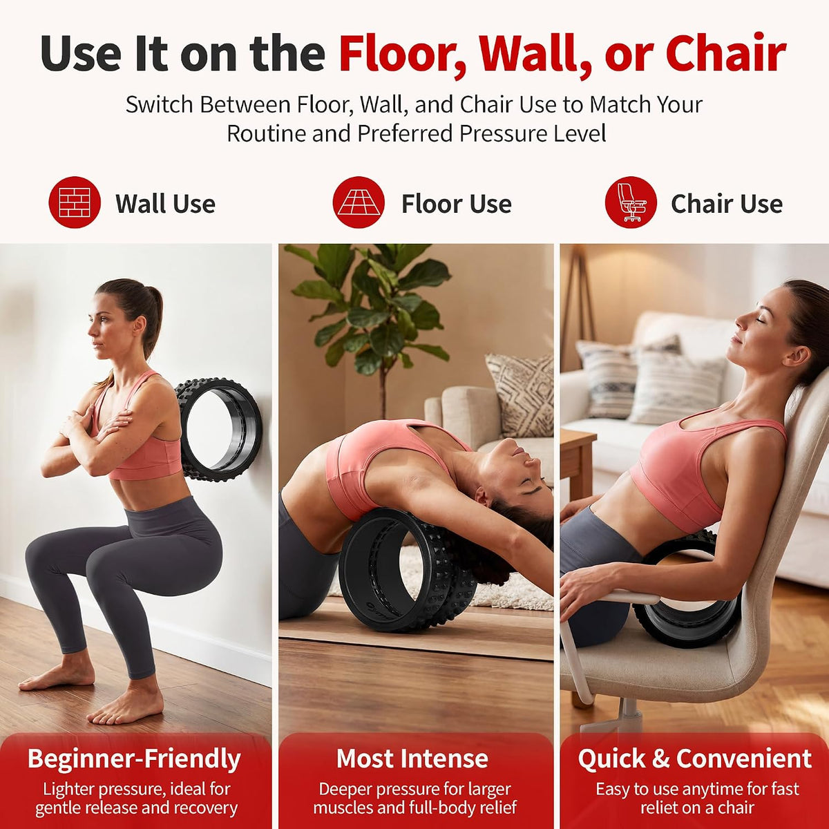 10in Back Roller, Foam Roller for Exercise, Spine-Safe Groove