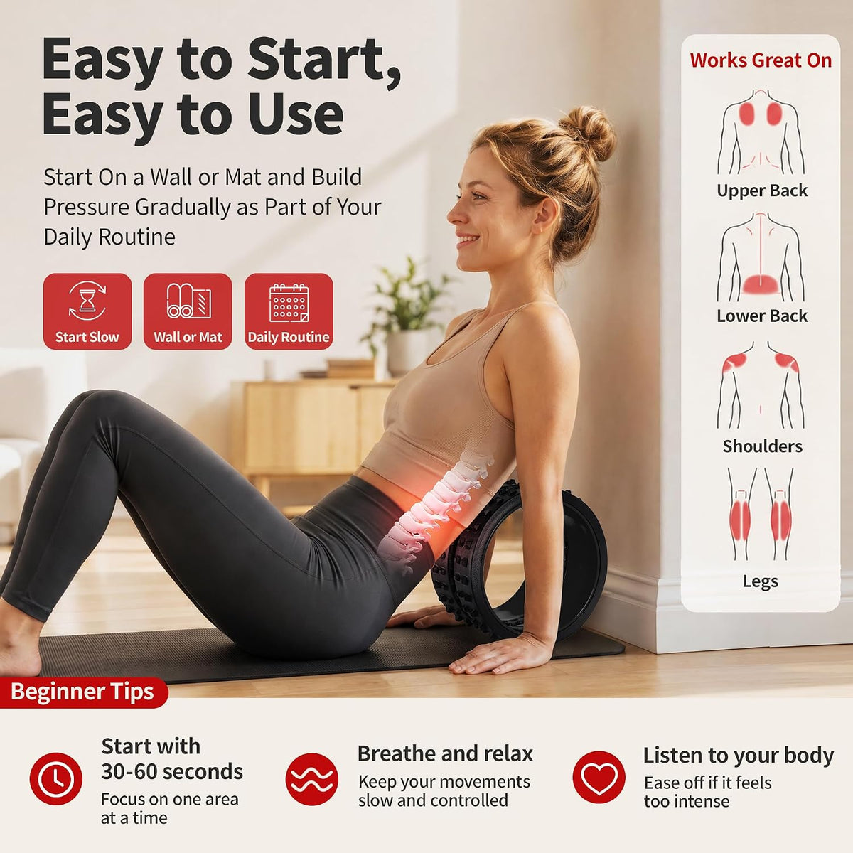 10in Back Roller, Foam Roller for Exercise, Spine-Safe Groove