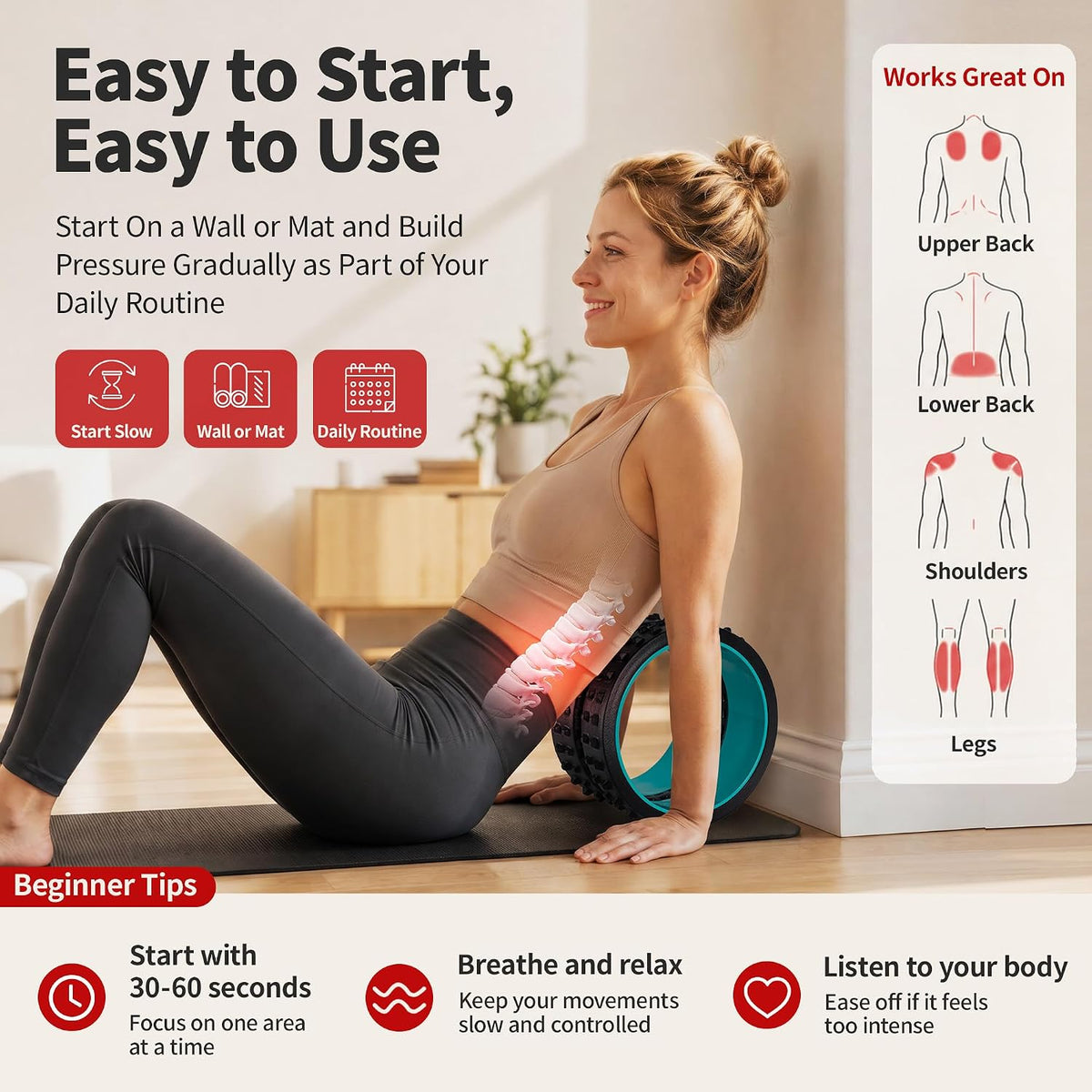 10in Back Roller, Foam Roller for Exercise, Spine-Safe Groove