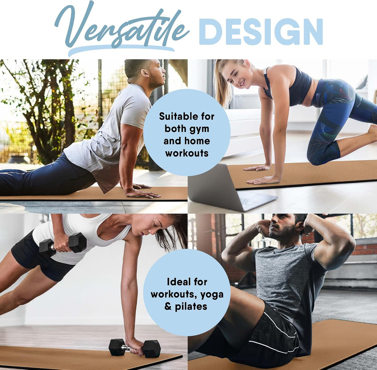 Cork Mat for Yoga, Pilates, Exercise and More, Fitness Mats for Home Workout, 72 (L) x 26 (W) x 0.25 (Th) inches Each Gym Mat