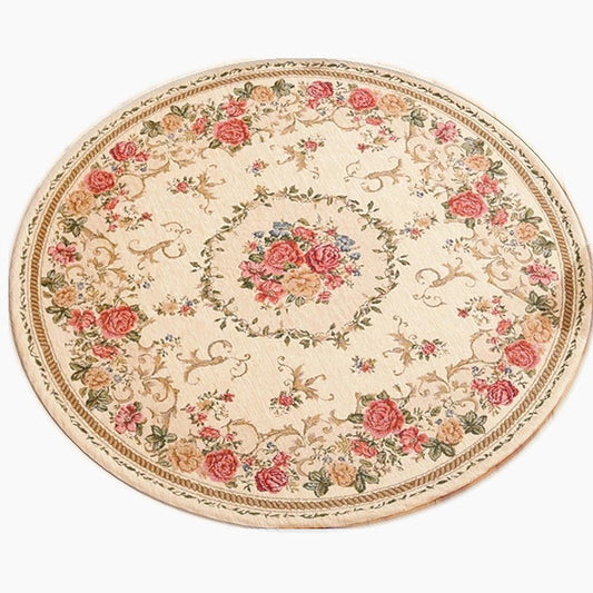 Royal Jacquard Floral Rose Rug Soft Yoga Mat Rustic Shabby Home Decorative Floor Rugs Round 3'x3'