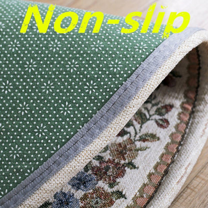 Royal Jacquard Floral Rose Rug Soft Yoga Mat Rustic Shabby Home Decorative Floor Rugs Round 3'x3'
