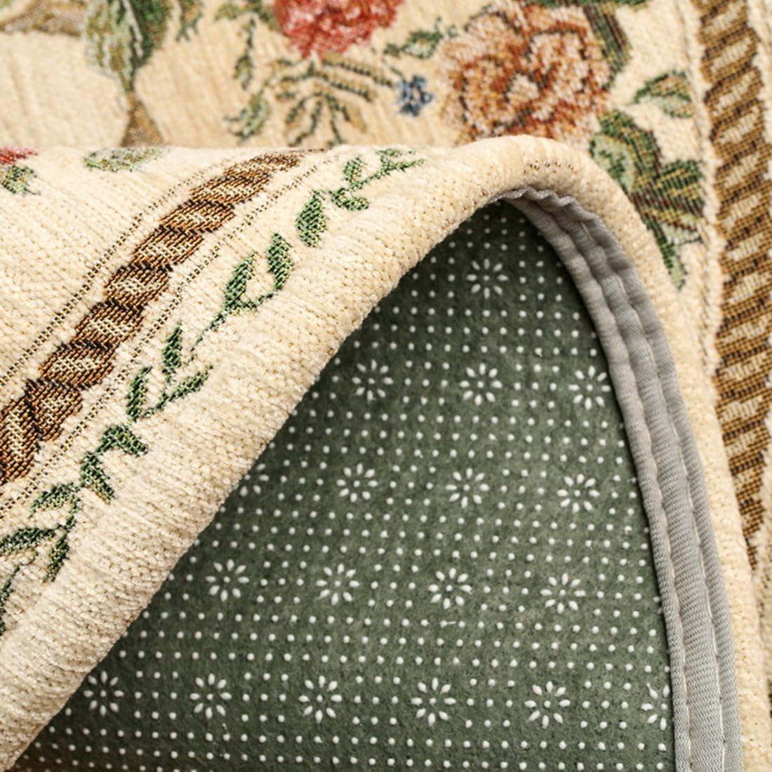Royal Jacquard Floral Rose Rug Soft Yoga Mat Rustic Shabby Home Decorative Floor Rugs Round 3'x3'