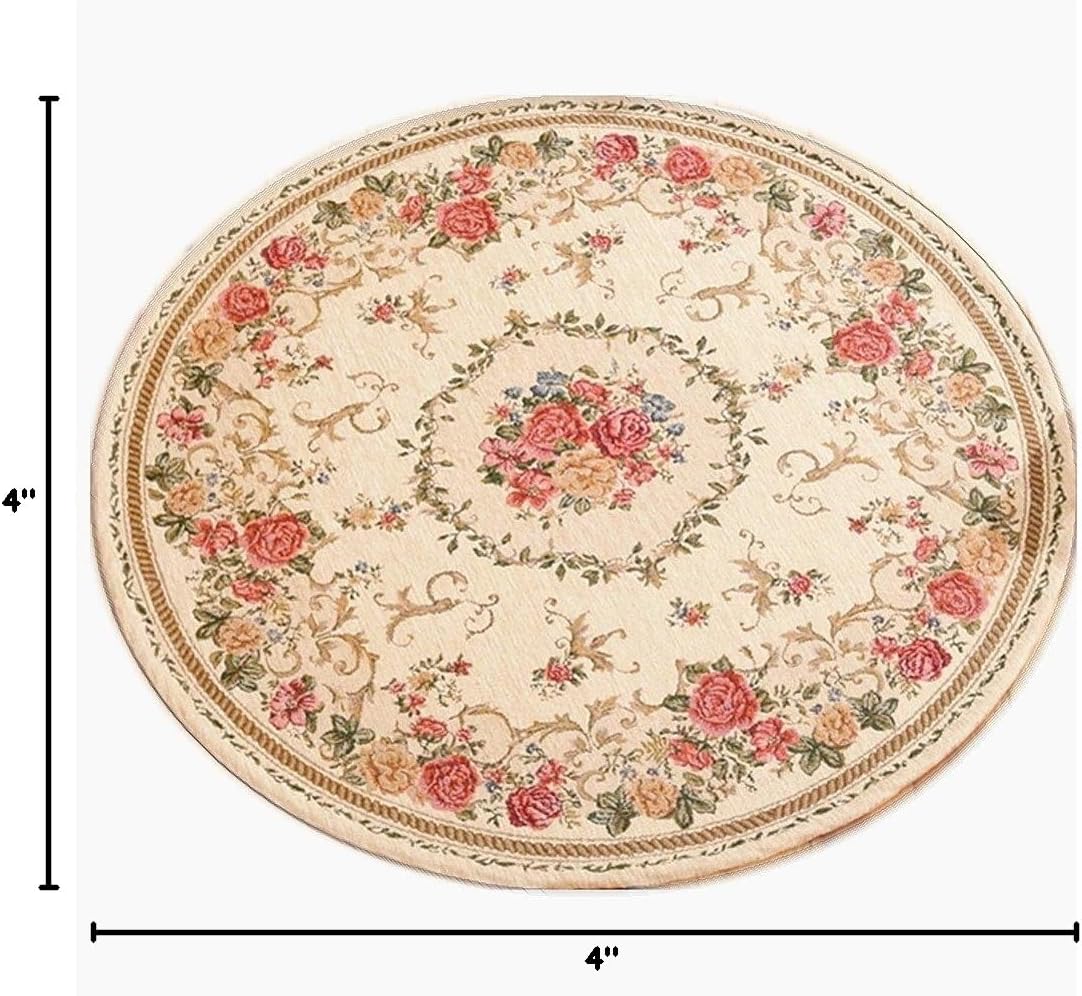 Royal Jacquard Floral Rose Rug Soft Yoga Mat Rustic Shabby Home Decorative Floor Rugs Round 3'x3'