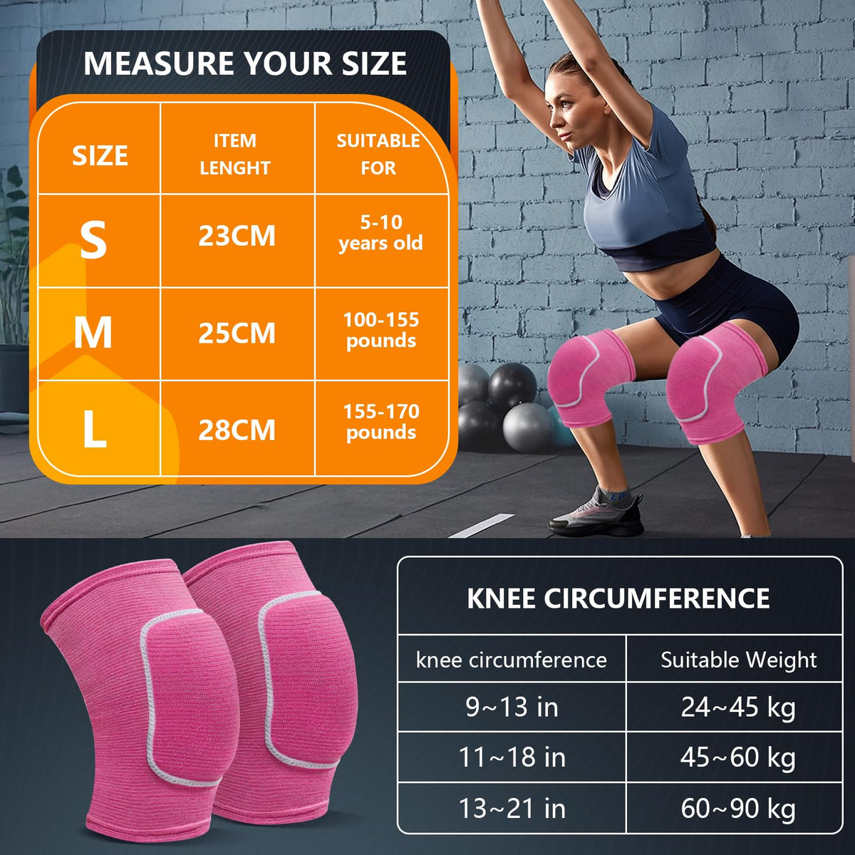 Volleyball Knee Pads for Dancers, Soft Breathable Knee Pads for Men Women Kids Knees Protective, Knee Brace for Volleyball Football Dance Yoga Tennis Running Cycling Workout Climbing (Black, Medium)