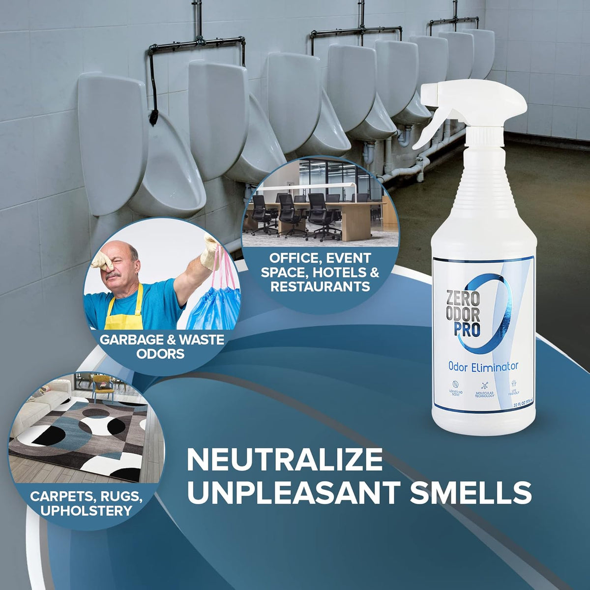 Pro Commercial Strength Odor Eliminator, Room Deodorizer and Air Freshener, Trigger Spray, 32 oz, White/Blue