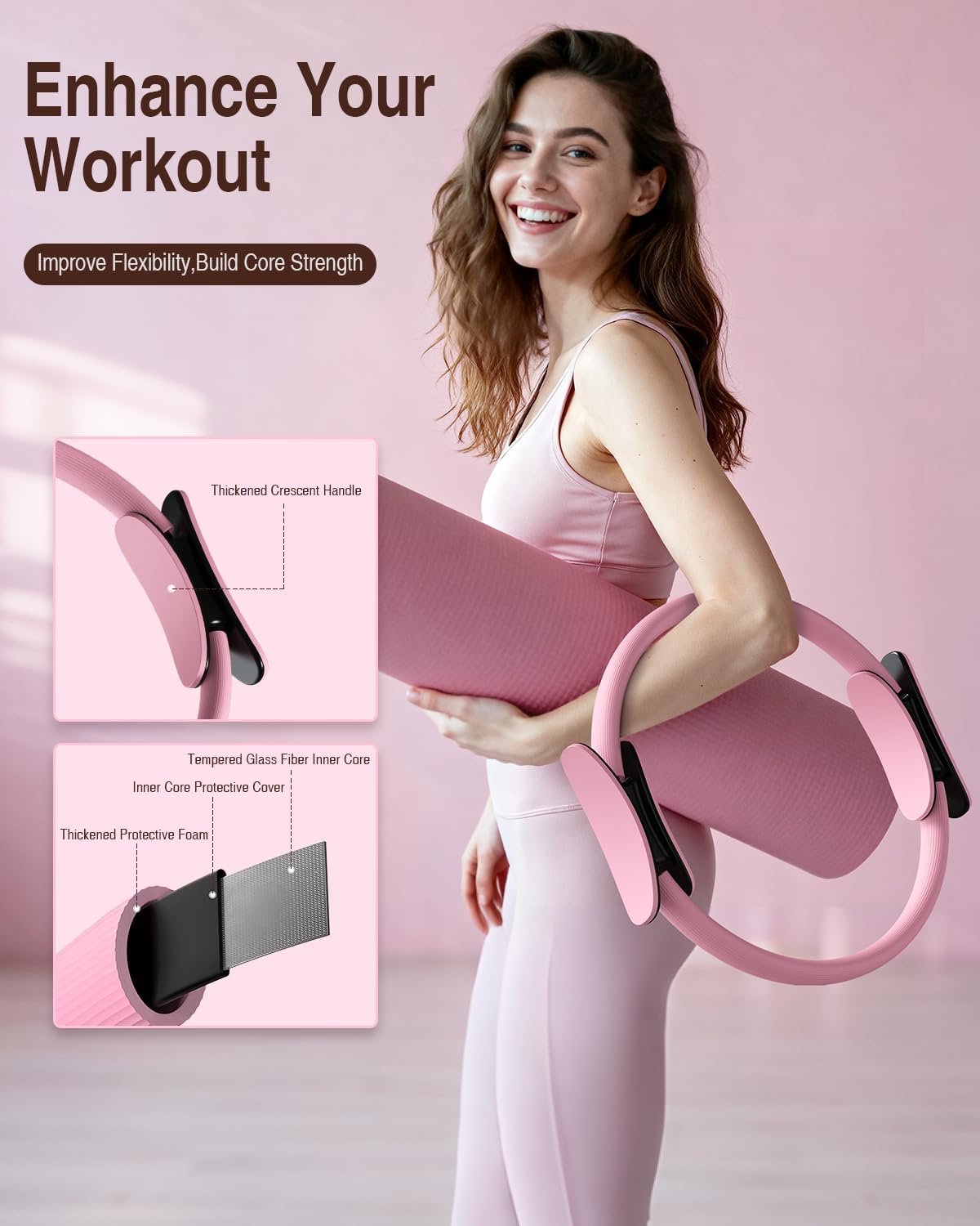 Pilates kit for Women Home Workout, Pilates Equipment Ring and Ball Set with 3 Fabric Resistance Bands, Massage Ball, Pilates Starter Kit for Strength, Toning, Including Workout Guide