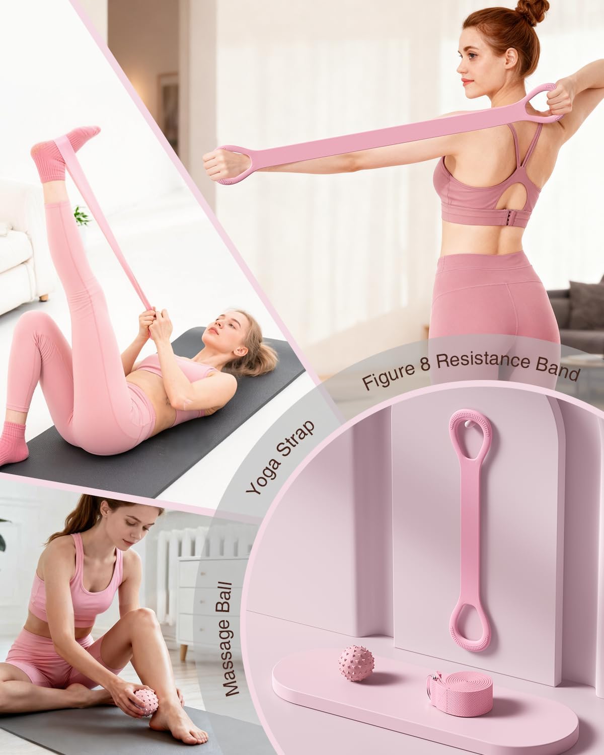 Pilates kit for Women Home Workout, Pilates Equipment Ring and Ball Set with 3 Fabric Resistance Bands, Massage Ball, Pilates Starter Kit for Strength, Toning, Including Workout Guide