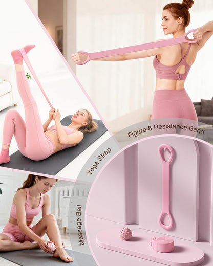 Pilates kit for Women Home Workout, Pilates Equipment Ring and Ball Set with 3 Fabric Resistance Bands, Massage Ball, Pilates Starter Kit for Strength, Toning, Including Workout Guide