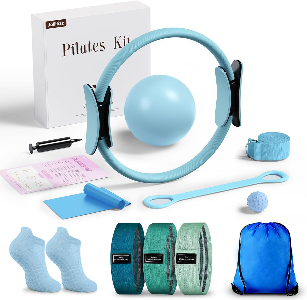 Pilates kit for Women Home Workout, Pilates Equipment Ring and Ball Set with 3 Fabric Resistance Bands, Massage Ball, Pilates Starter Kit for Strength, Toning, Including Workout Guide
