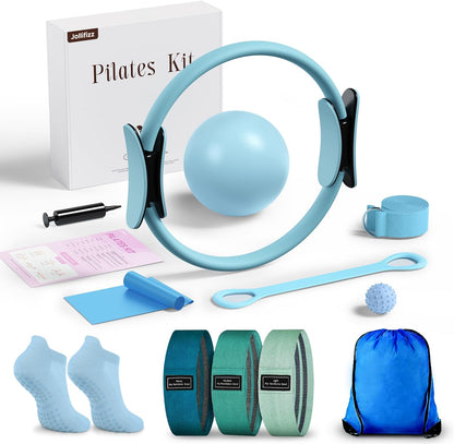 Pilates kit for Women Home Workout, Pilates Equipment Ring and Ball Set with 3 Fabric Resistance Bands, Massage Ball, Pilates Starter Kit for Strength, Toning, Including Workout Guide
