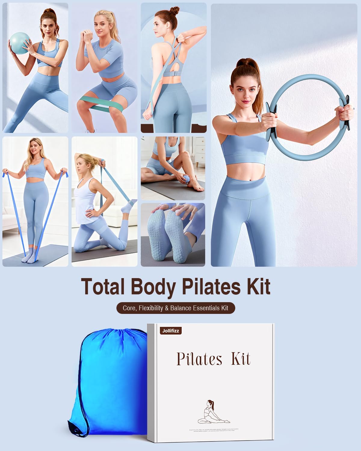 Pilates kit for Women Home Workout, Pilates Equipment Ring and Ball Set with 3 Fabric Resistance Bands, Massage Ball, Pilates Starter Kit for Strength, Toning, Including Workout Guide