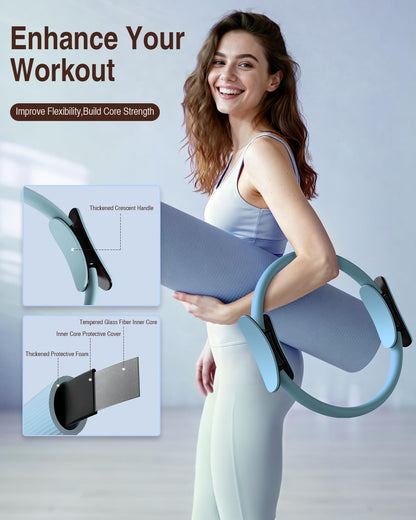 Pilates kit for Women Home Workout, Pilates Equipment Ring and Ball Set with 3 Fabric Resistance Bands, Massage Ball, Pilates Starter Kit for Strength, Toning, Including Workout Guide